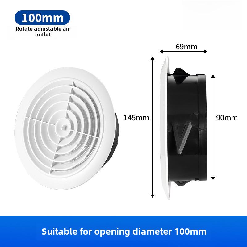 Universal Adjustable ABS Air Vent with Slanted Louvers for Indoor Ventilation and Exhaust.