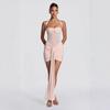 European & American Style Lace-Up Mesh Halter Patchwork Ribbon Bodycon Dress (2026 Summer Collection)