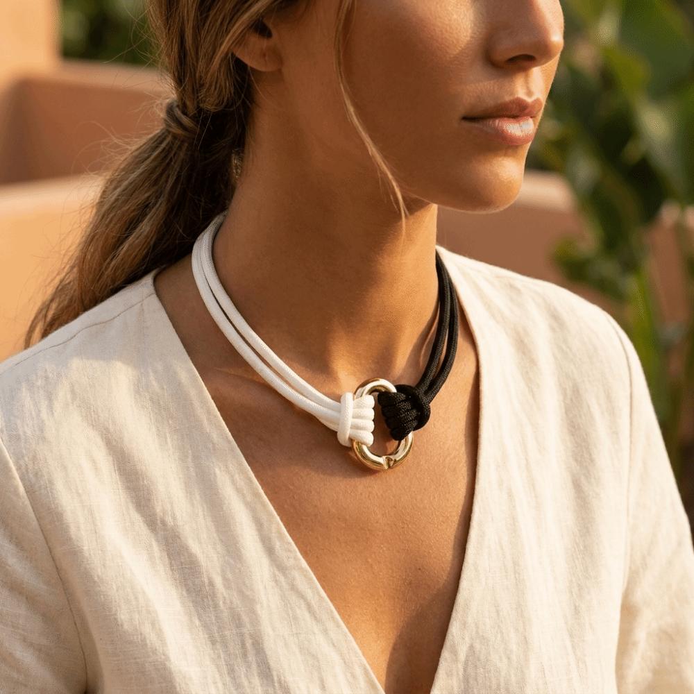 Two-Tone Braided Rope Necklace Adjustable Knotted Necklace Adjustable Choker Necklace Party Outfit