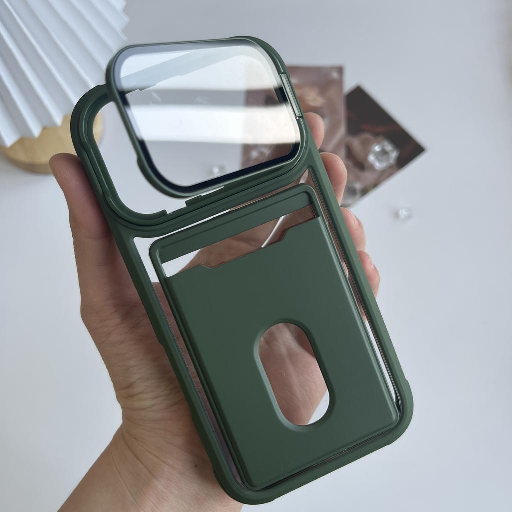 Luxury Card Holder Slot Wallet Photo Pocket Phone Case For iPhone 17 Air 16 15 14 Plus 13 12 11 Pro Max Glass Lens Bracket Cover