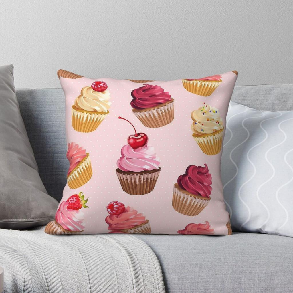 Delicious Pink Retro Cupcakes Pillowcase Polyester Linen Velvet Pattern Zip Decorative Sofa Seater Cushion Cover