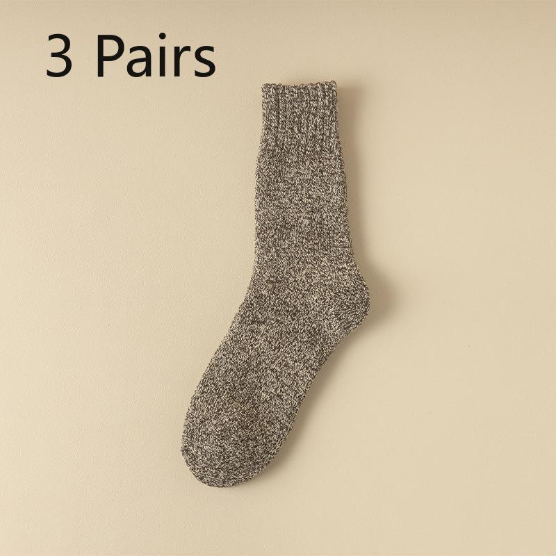 3 Pairs of Men's Winter Wool Ring Plus Velvet and Thick Warm Pure Color National Wind Tube Socks
