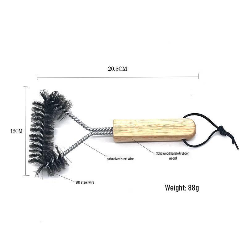 BBQ Grill Cleaning Steel Wire Brush with Wooden Handle (3-Pack)