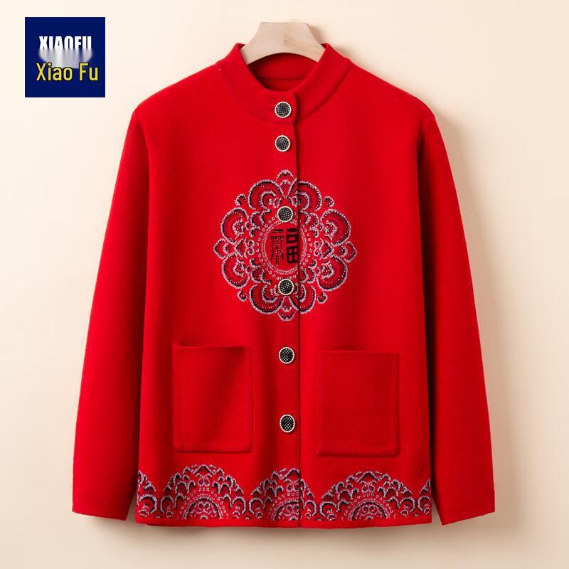 Mid-Aged Women s New Chinese Style Plush Lined Knit Sweater 2XL