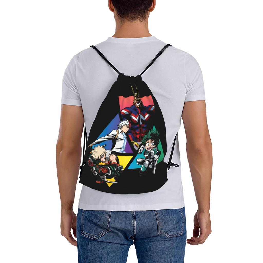 Custom My Hero Academias Drawstring Bags Men Women Portable Gym Sports Sackpack Manga Training Storage Backpacks