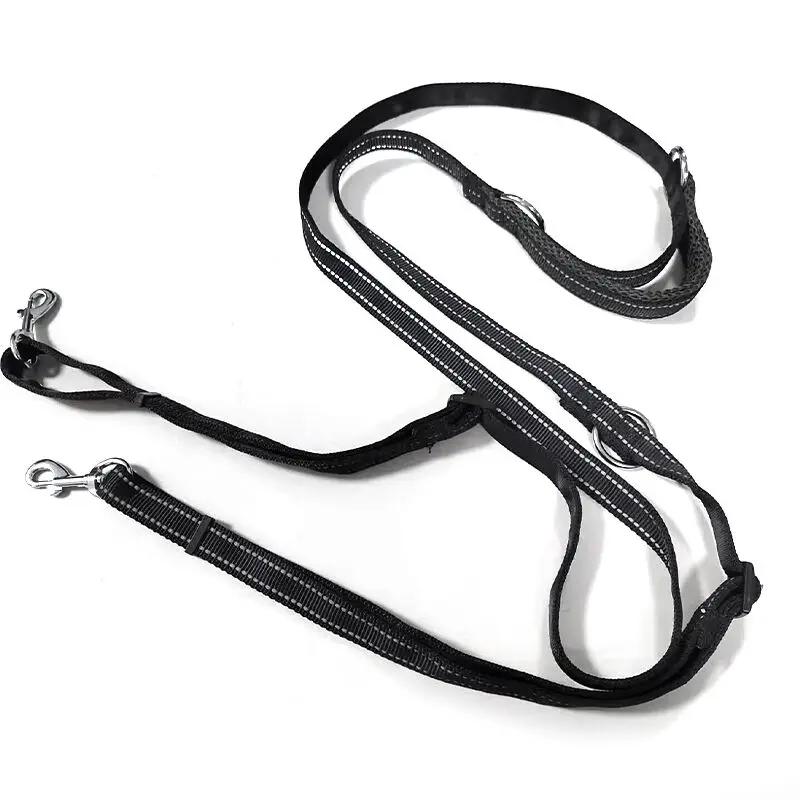 Multifunctional Jean Cloth Dog Leash Adjustable Length Free Hands Double Heads Leash for Small Medium Large Dogs Walking Running