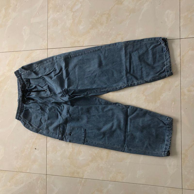 

Casual Denim New Spring and Autumn Women s Clothing Fashion Elastic Waistband Lace-up Straight Wide Leg Oversized Trousers 31274 Denim Blue (no decoration) A- 4-24-4 5XL