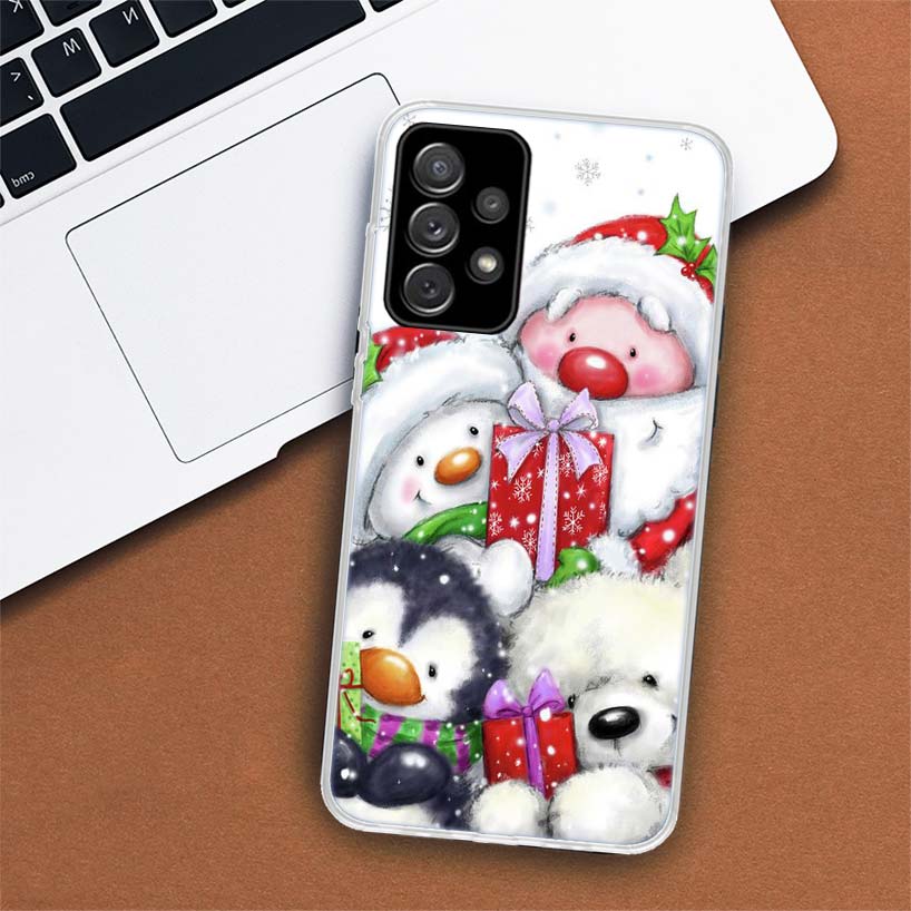 Happy Christmas Cute Bear Gift Phone Case For Samsung Galaxy A53 A52 A73 A72 A12 5G A13 A22 A23 A32 A33 A02S A03S A42 A43 A50S C