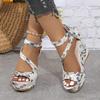 2024 Hot Sale Ladies Shoes Cover Heel Women's Sandals Dress Sandals Women Print Back Zip Platform Wedges Shoes Women