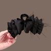 Luxury Black Satin Feather Bubble Claw Clip for Women - Diamond Accent Hair Accessory