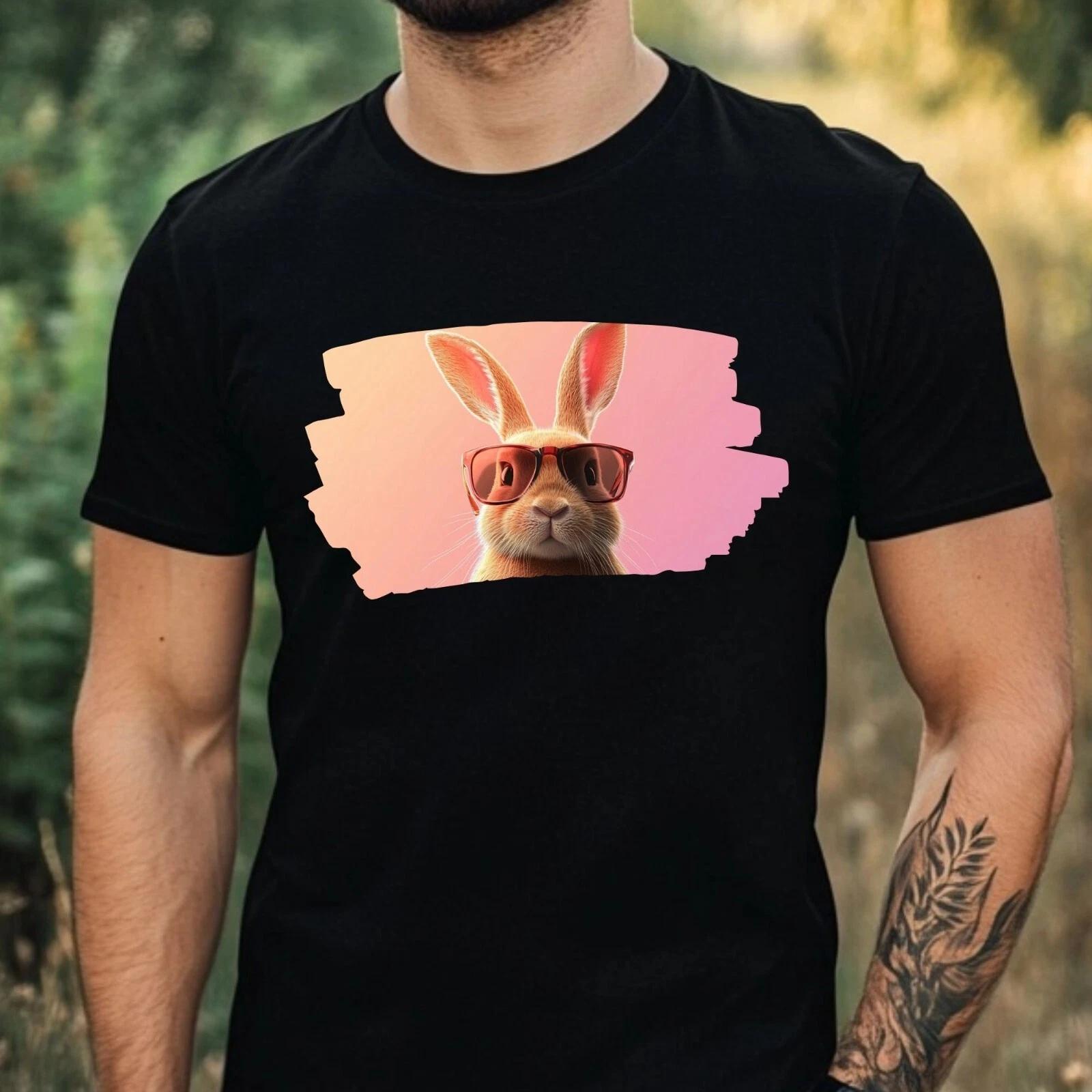 T-Shirt Herren Hase mit Sonnenbrille Motiv Baumwolle Größe XS bis 5XL XXXL