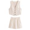 Fashion Style 2024 Summer New Women's Clothing Slit Design Sleeveless V-neck Vest High Waist Shorts 2010797