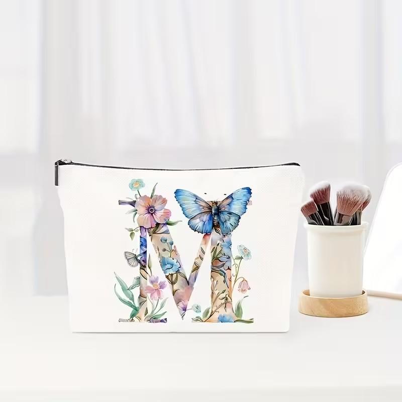 Letter Floral Pattern Zipper Cosmetic Bag Portable Travel Makeup Pouch Multifunctional Toiletry Wash Storage Bag for Women Daily Vacation Organizer