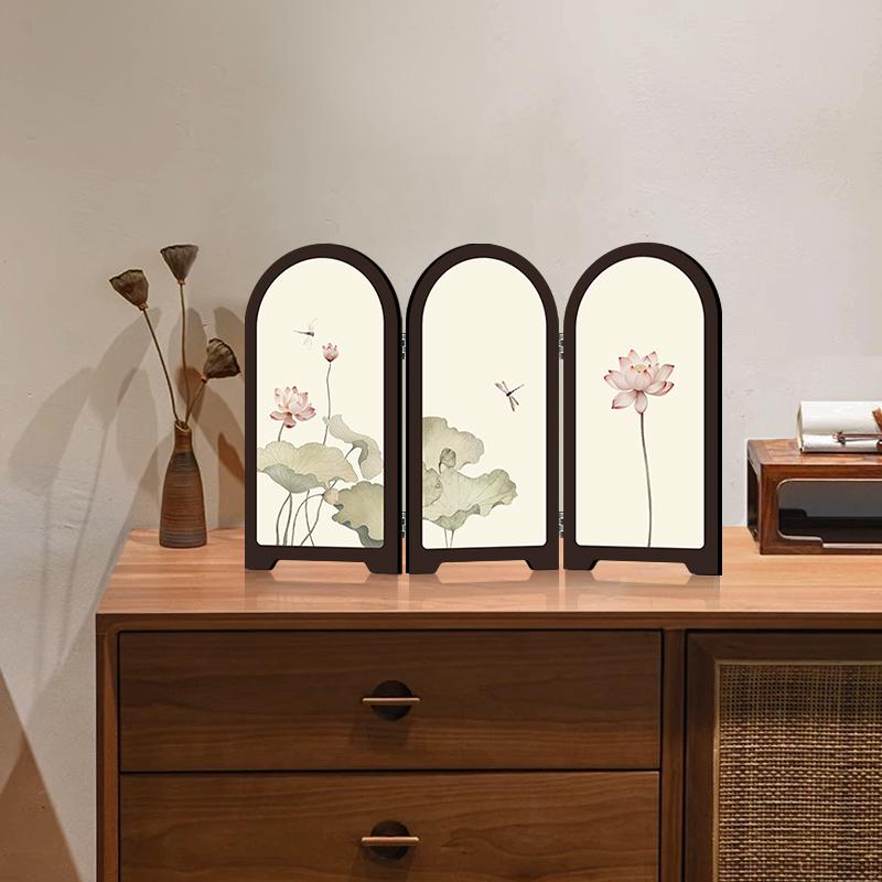 Chinese Lotus Retro Desktop Ornament: Decorative Painting for Tea Room or Home Entryway Cabinets