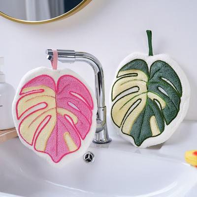 New Monstera Hand Towel Cute Thickened Coral Velvet Kitchen and Bathroom Can Be Hung To Absorb Water and Quickly Dry Hand Towel