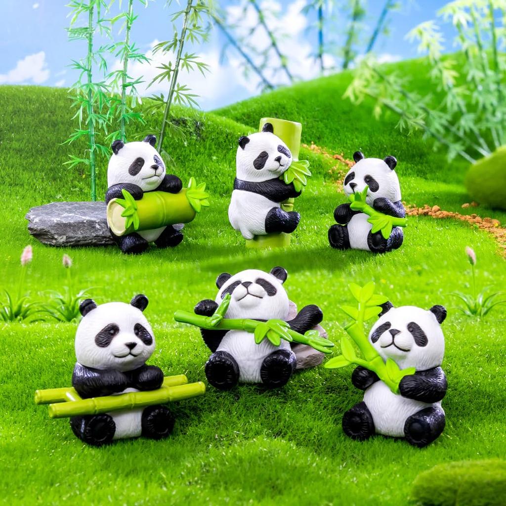 Eight Panda Holding Panda Mini Animal Resin Panda Christmas Landscape Garden Funny Decorative Small Miniature Spirit Dollhouse Small Souvenir