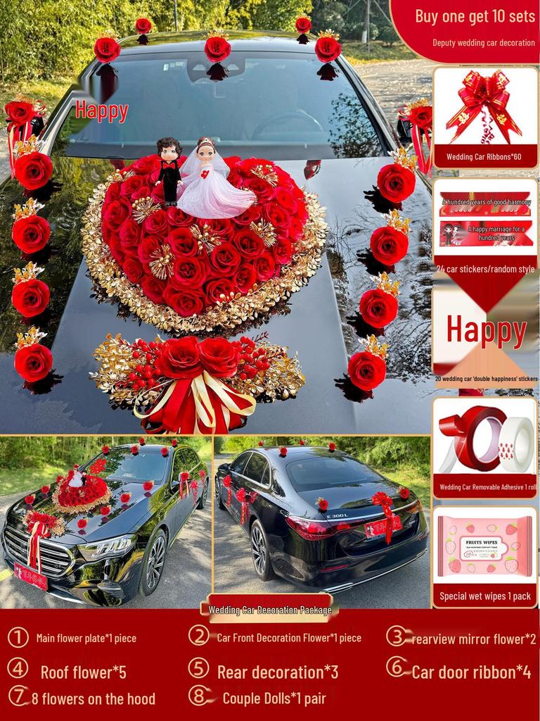 2024 Complete Wedding Car Decoration Set with Suction Cup Attachment
