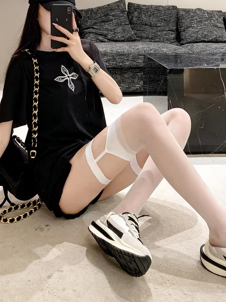 1 Pair Sexy Thigh-High Socks For Women, Thin Pure Desire Style Jk Thigh Socks With Garter Belt, Suitable For Jk Uniforms/Daily