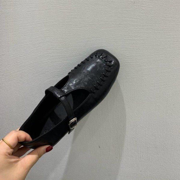 Chaussures Mary Jane à bouche peu profonde françaises pour femmes automne nouveau rétro chaussures Doudou bout carré décontractées chaussures simples souples plates chaussures de grand-mère