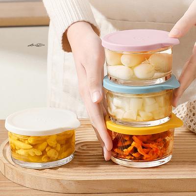 1/4 Stück Glas Rund Lebensmittelaufbewahrungsbehälter Mikrowellengeeignet Gurke Versiegeltes Glas für Kühlschrank Obst- und Gemüseaufbewahrung