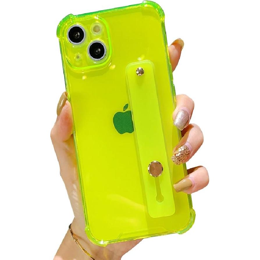 siduater Strap Case for 6.7" iPhone 15 Plus with Wristband Kickstand, Clear Soft TPU Protective Shockproof Bumper Rugged Cover, Adjustable Hand Grip