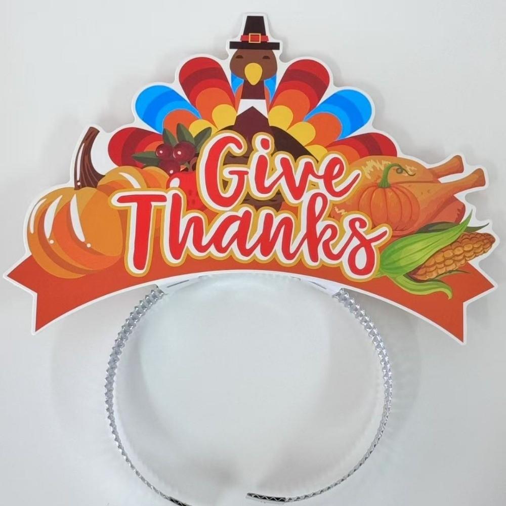 6pcs Turkey Thanksgiving Headband Colorful Performance Photo Props Festival Headdresses Paper Hair Accessories
