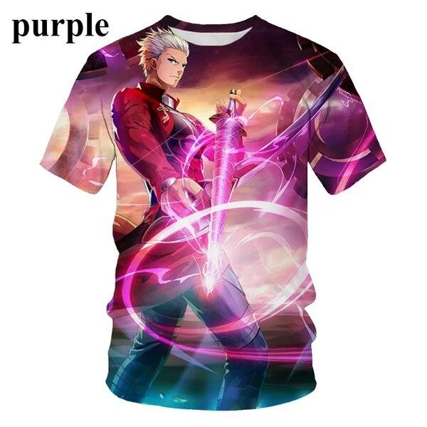 Summer New Fashion Cool Fate Stay Night Printing 3d Printing T-shirt Causal Round Neck Short Sleeve