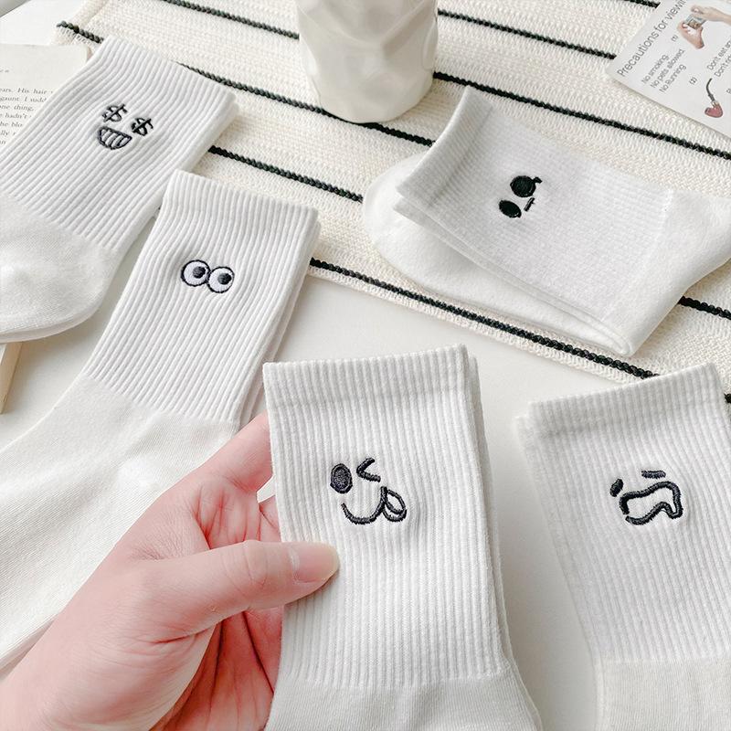 5 Paar Weiße Socken für Damen Frühling und Herbst Lustige Socken für Paare Lässige Sportsocken Studentensocken