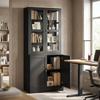 Display Cabinet, 6-Tier, 4 Doors (2 Tempered Glass), Adjustable Shelves, Black