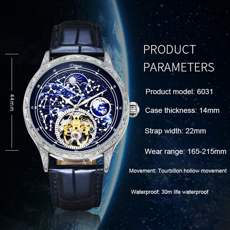 Men's Mechanical Automatic Business Wristwatch Tourbillon Hollow Fashion New Sport Waterproof Luminous Moon Phase Clock