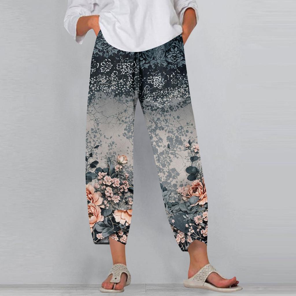 Women's Pants  With Pockets Casual Trousers Pants For Women Summer Casual Wide Leg Elastic Waist Pants With Pockets