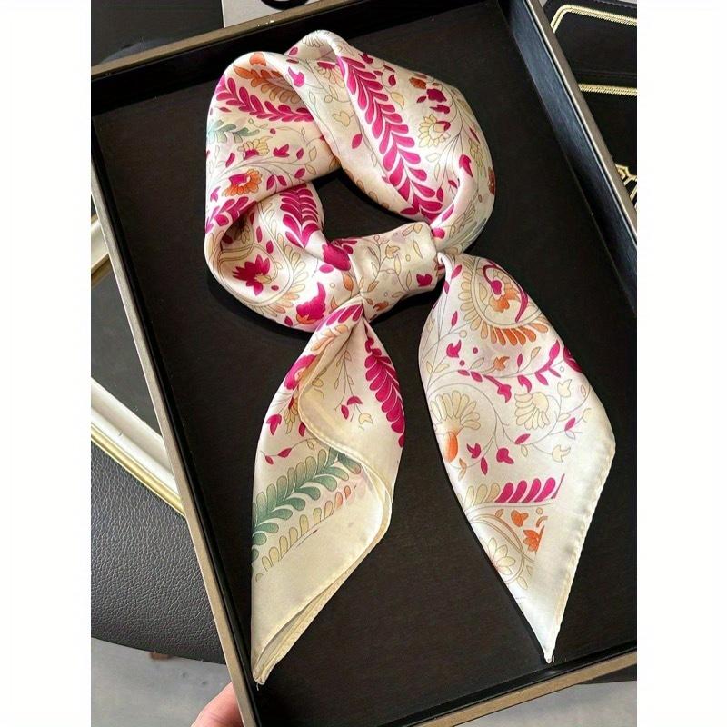 

1pc Women Silky Paisley Floral Print 70cm Square Scarf, Versatile Bandana, Waist Tie, Hair Accessory, Fashion Neckerchief