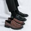 Retro Men Business Loafers Dark Brown American One-foot Comfortable Breathable Brand Brock Shoes Travel Shoes Sizes 38-46