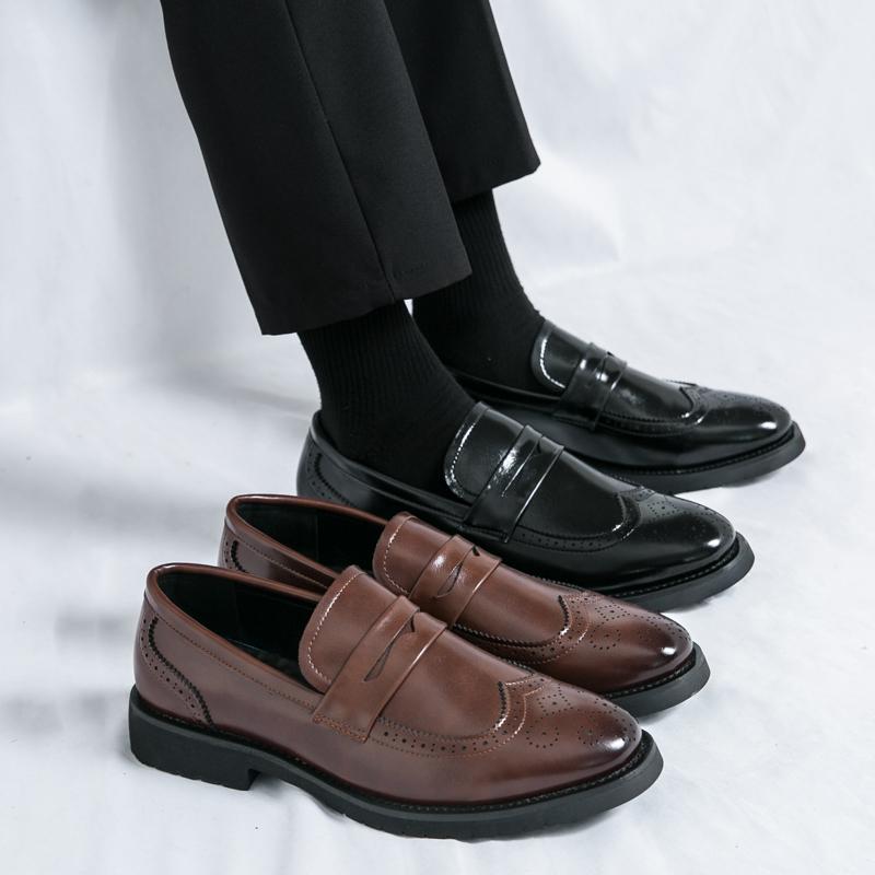 Retro Men Business Loafers Dark Brown American One-foot Comfortable Breathable Brand Brock Shoes Travel Shoes Sizes 38-46