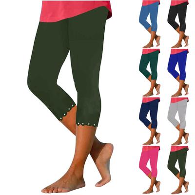 Capri-Länge Stretch-Leggings für Damen mit Zackensaum und Zierknopf Weiche Stoffhose