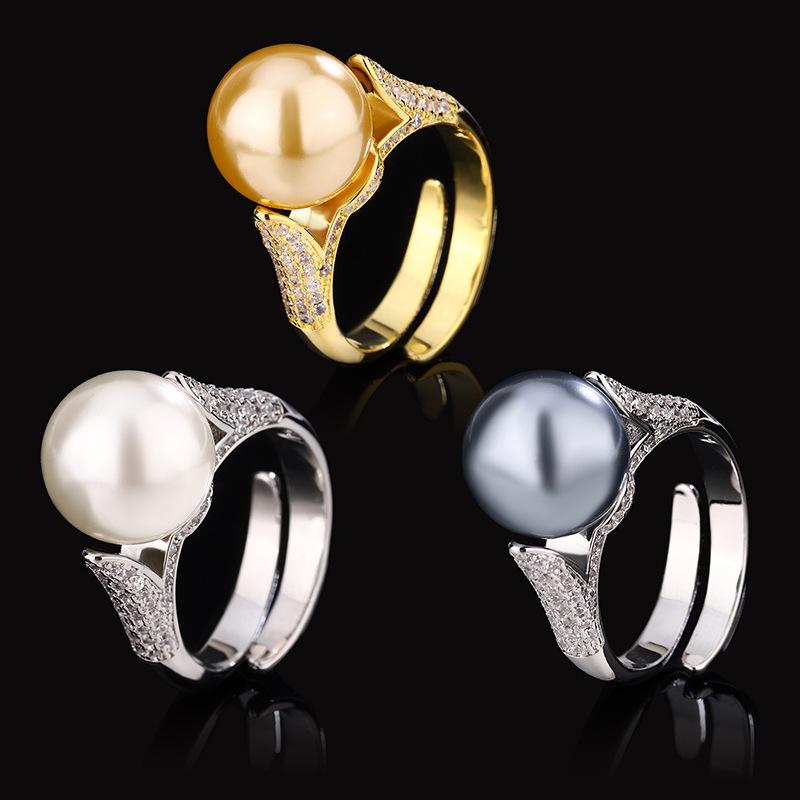 Jewelry Copper Platinum Plated Row Ring Pearl Temperament Simple Women'S Ring 12Mm