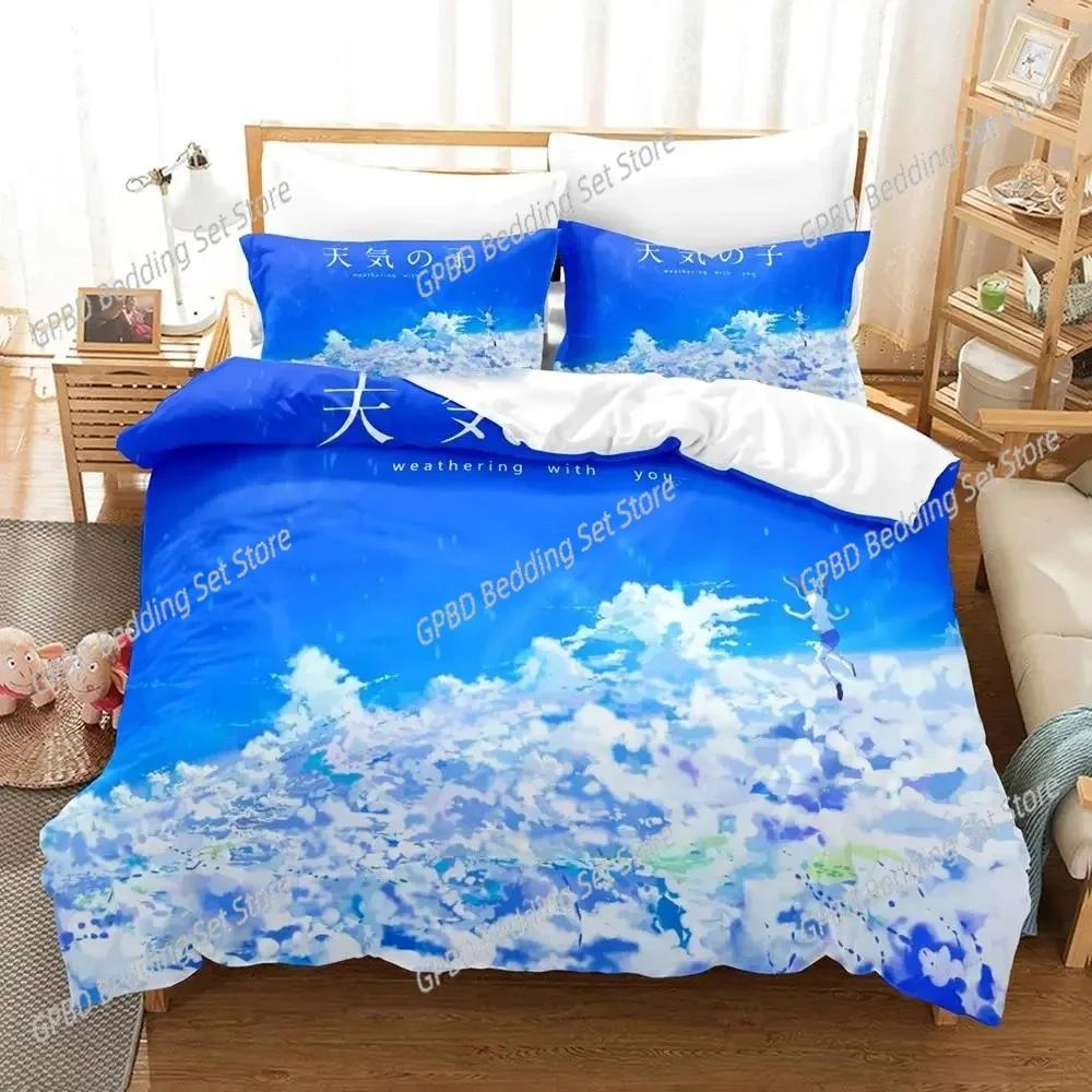 Comforter Anime Weathering With You Bedding Set 3D Printed Suitable For Bedroom Kids Home Textile