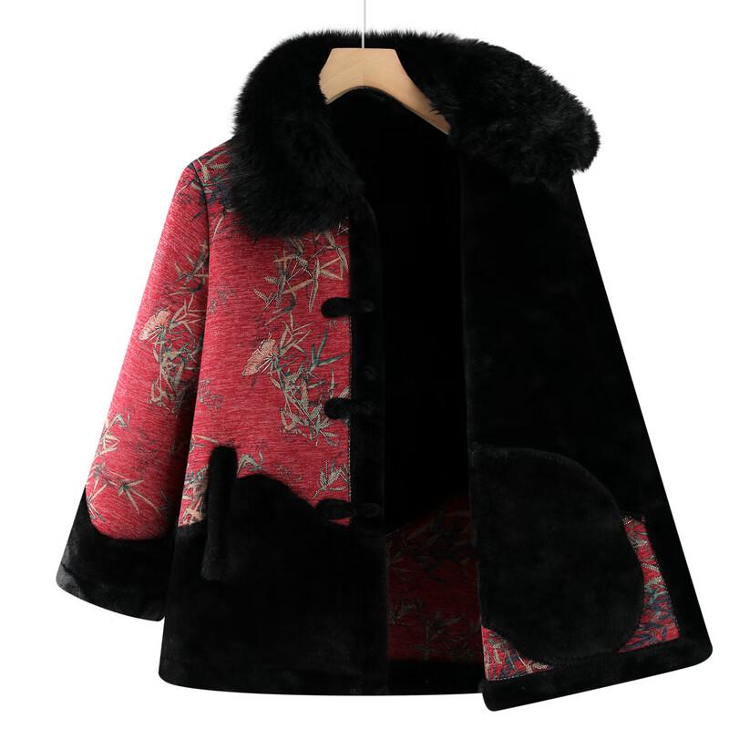 Elegant Plus Velvet Thickened Winter Coat for Elderly Women