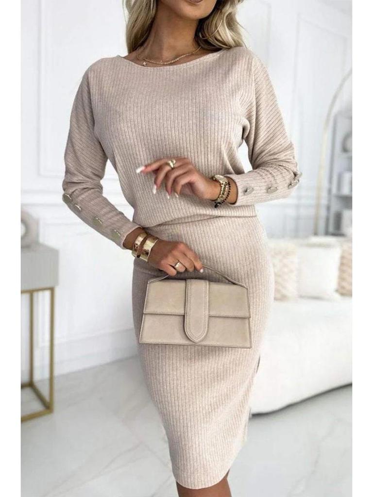 2024 Podzim/Zima Evropský a Americký Styl Žebrovaný Úplet Knoflíkový Top a Sukně Set