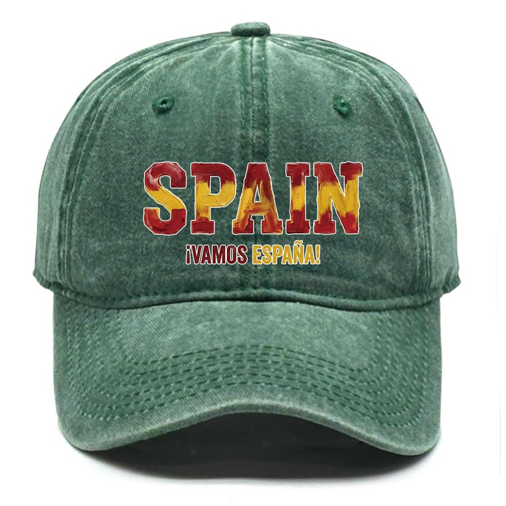 Snapback Baseball Cap With "SPAIN" "VAMOS ESPANA" Flag Printed , Adjustable Baseball Cap Curved Brim Inelastic Casual Cozy Man's Cap
