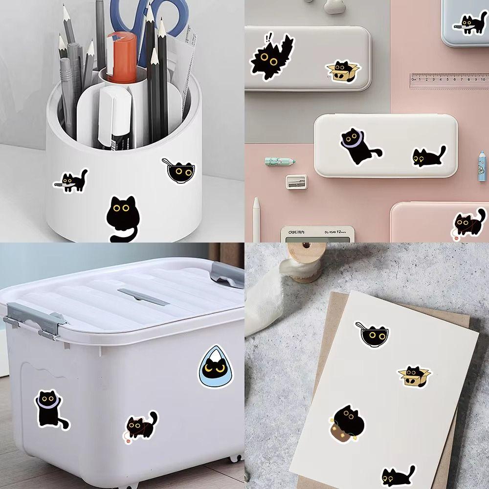 500Pcs/Roll Self-adhesive Cat Stickers Cartoon Graffiti Stickers Black Cat Stickers  Stationery