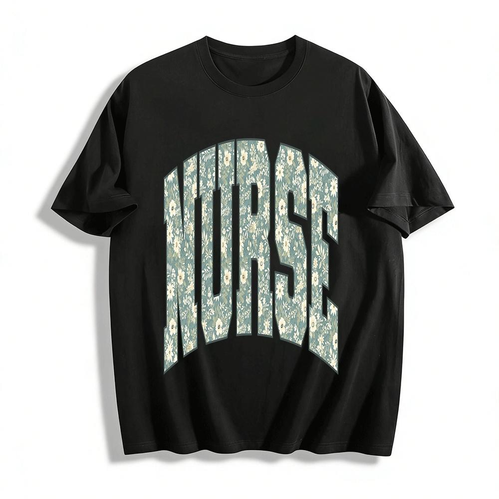 

Vintage Floral Nurse Letter Print Casual Short Sleeve T-Shirt Pure cotton T-shirt XXS