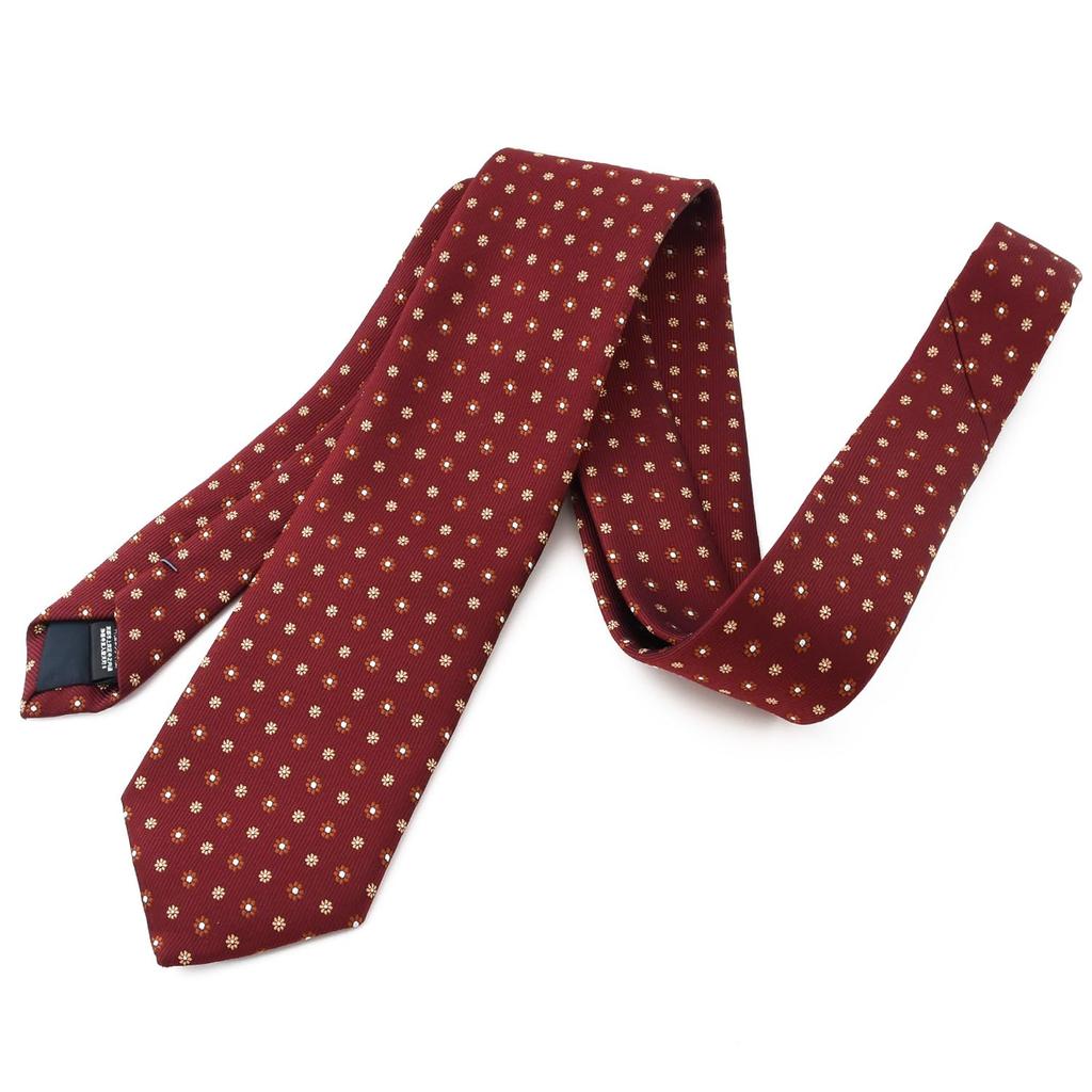 [Michiko London] Brand Necktie, Made in Japan, 100% Silk, Jacquard Weave, Small Pattern (Pattern A: Red)