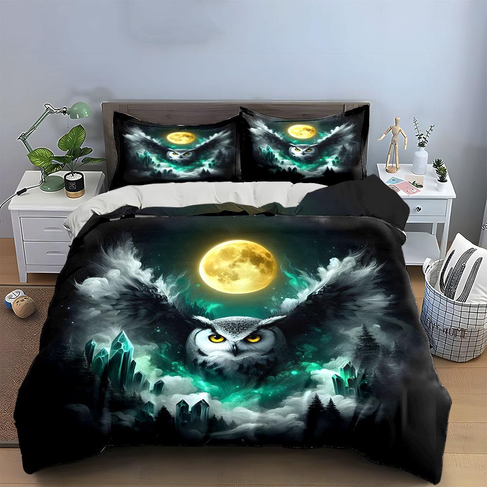 Mystical Owl with Full Moon Bedding Duvet Cover Set  (1*Duvet Cover 2*Pillowcases, without duvet insert)