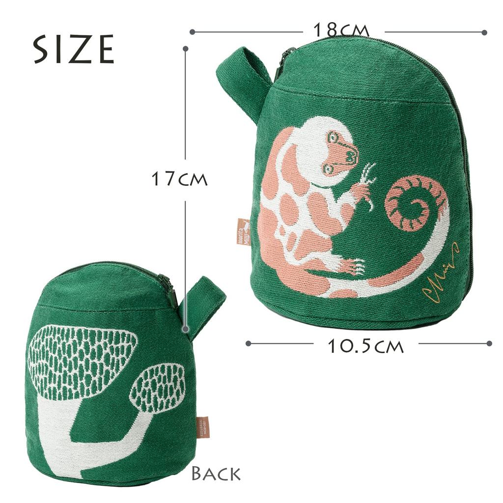 Kusunokibashi Monori [moritaMiW] MiW Gusseted Pouch with Tree Branch and Tails Design, Green [A-68689-90-G]