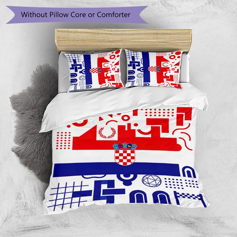 Croatia Football Printed Bedding 3 Piece Set Cozy Breathable Bed Cover Set as Housewarming Holiday Gift