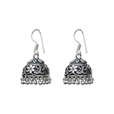 Weiße oxidierte versilberte Jhumki handgefertigte Hängeohrringe für Frauen Mutter!s Tag Geschenk