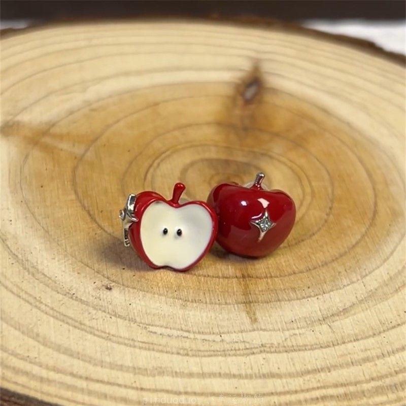 

Cute Exquisite Ankela Red Micro-inlaid Zircon Star A Bite of Apple Stud Earrings for Women Christmas Eve New Year Jewelry Gifts