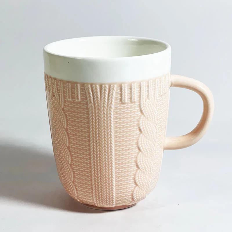 

1pc 320ml Ceramic Wool Woven Ceramic Water Cup Fresh Woolen Yarn Coffee Mug High Temperature Resistant Coffee Cup Drinkware Gift 320ml рожевий