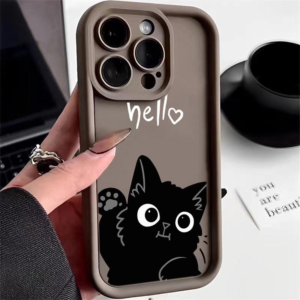 LZ11 cat Cute art design Silicone Phone Case for iPhone 11 13 14 15 16 Pro Max 7 8 16 Plus 12 mini XS Max XR Shockproof Back Cover